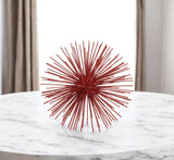 8" Red Spiked Iron Decorative Orb Tabletop Sculpture
