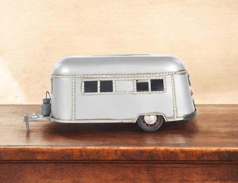 12" Silver Metal Camping Trailer Decorative Tissue Box