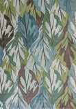 5' X 8' Blue Green And Brown Botanical Leaves Area Rug