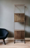 71" Brown And Silver Metal and Wood Four Tier Bookcase