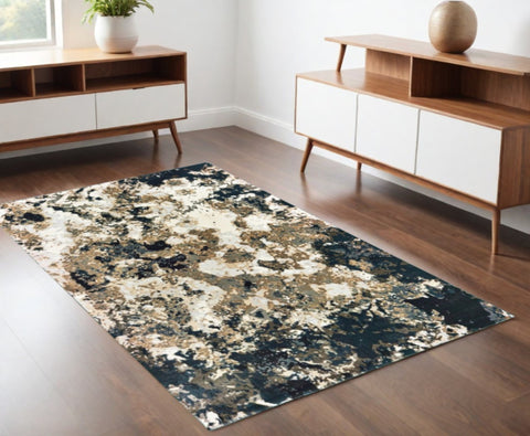 4' X 6' Ivory And Navy Blue Abstract Area Rug