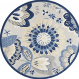 8' Blue And Gray Round Indoor Outdoor Area Rug