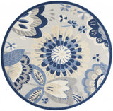 8' Blue And Gray Round Indoor Outdoor Area Rug