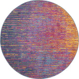 4' Blue And Orange Abstract Round Rug