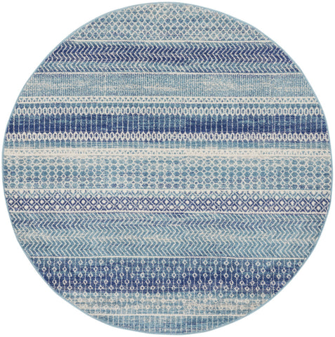 5' Navy Blue And Ivory Southwestern Round Rug
