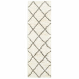 2' X 8' Ivory And Gray Geometric Lattice Runner Rug