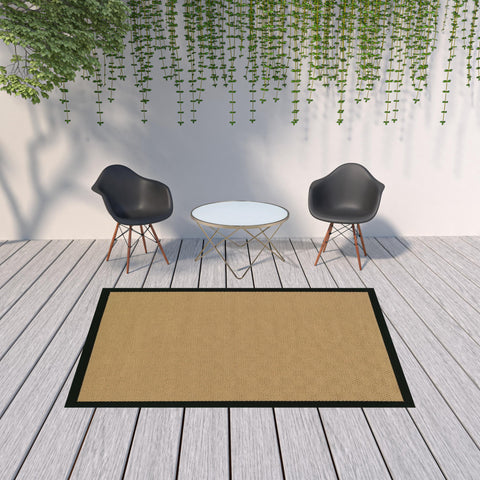 6' X 9' Beige And Black Indoor Outdoor Area Rug