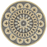 6' Gray Round Wool Geometric Hand Tufted Area Rug
