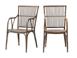 Set of Two Natural Rattan Slat Back Dining Arm Chairs