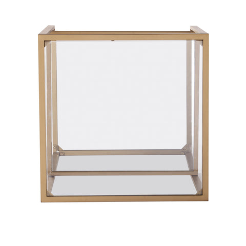 24" Gold Glass And Iron Square Mirrored End Table With Shelf