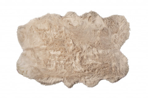 4' X 6' Taupe Faux Fur Washable Non Skid Area Rug