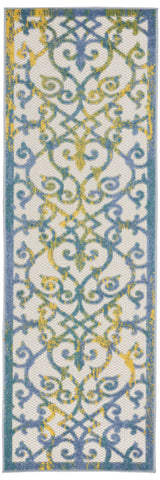8' Ivory And Blue Indoor Outdoor Area Rug