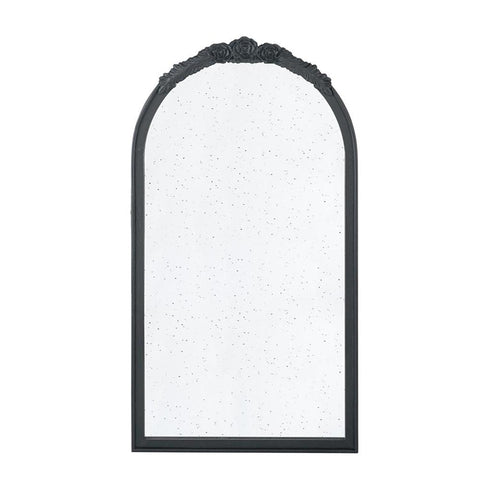 42" Black Crowned Top Antiqued Glass Arch Framed Accent Mirror