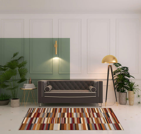 5' X 8' Gray Orange And Red Striped Washable Indoor Outdoor Area Rug