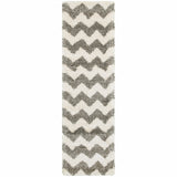 2' X 8' Grey And Ivory Geometric Shag Power Loom Stain Resistant Runner Rug