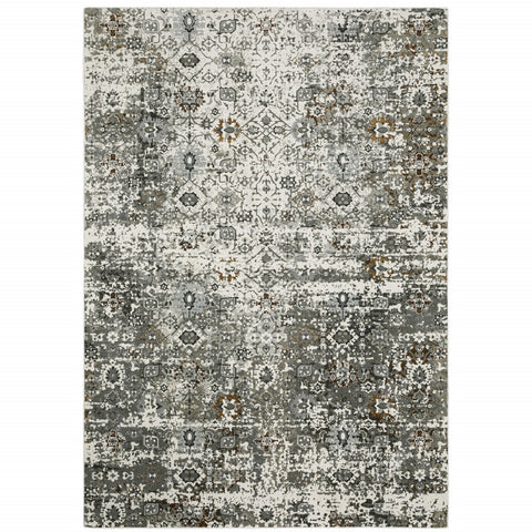 4' X 6' Ivory And Gray Oriental Distressed Area Rug