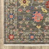 6' X 9' Grey Salmon Pink Gold Blue Rust Deep Blue Ivory And Green Oriental Power Loom Stain Resistant Area Rug With Fringe