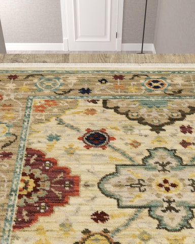 12' Beige And Ivory Genuine Wool Oriental Runner Rug With Fringe