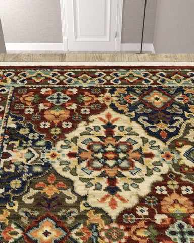 12' Red And Ivory Genuine Wool Oriental Runner Rug With Fringe