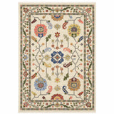 12' Ivory Gray And Red Oriental Runner Rug