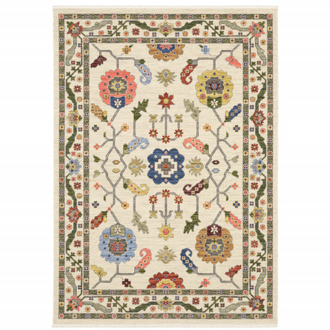 12' Ivory Gray And Red Oriental Runner Rug