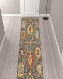 12' Gray And Ivory Genuine Wool Oriental Runner Rug With Fringe
