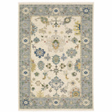 12' Blue And Ivory Genuine Wool Oriental Runner Rug With Fringe