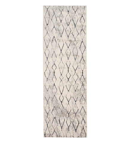 8' Gray and Ivory Abstract Runner Rug