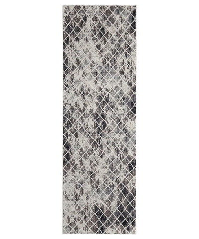 8' Gray and Ivory Abstract Runner Rug