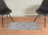2' X 3' Ivory And Navy Wool Floral Tufted Handmade Stain Resistant Area Rug