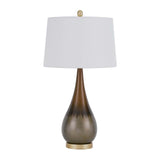 30" Bronze Metal Round Table Lamp With White Empire Shade