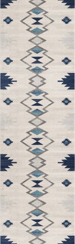 2' X 3' Blue and Beige Southwestern Non Skid Area Rug