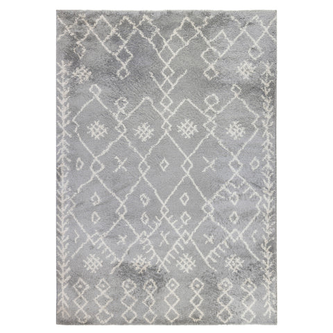 10' Ivory And Light Gray Geometric Shag Runner Rug