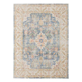 4' X 6' Blue Gold And Orange Floral Area Rug