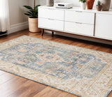 4' X 6' Blue Gold And Orange Floral Area Rug