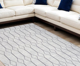 6' X 9' Gray and Ivory Geometric Power Loom Distressed Washable Area Rug