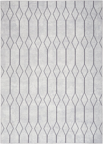 6' X 9' Gray and Ivory Geometric Power Loom Distressed Washable Area Rug