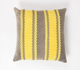 16" Yellow and Brown Striped Cotton Throw Pillow Cover With Lace