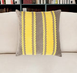 16" Yellow and Brown Striped Cotton Throw Pillow Cover With Lace