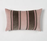 12" X 20" Pink and Brown Striped Cotton Throw Pillow Cover With Lace