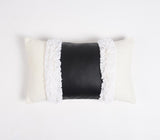 12" X 20" Black and White Patchwork Cotton Blend Throw Pillow Cover With Shag