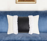 12" X 20" Black and White Patchwork Cotton Blend Throw Pillow Cover With Shag