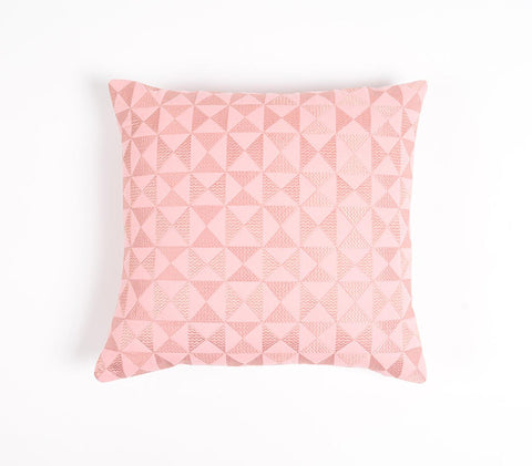 16" Pink Geometric Cotton Throw Pillow Cover With Embroidery