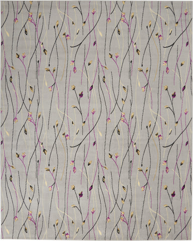 8' X 10' Gray and Pink Floral Power Loom Area Rug