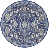 5' Blue and Gold Round Oriental Power Loom Area Rug
