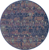4' Blue and Yellow Trellis Distressed Non Skid Round Rug