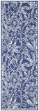 8' Ivory and Navy Blue Floral Distressed Non Skid Runner Rug
