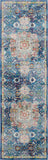6' Navy Blue and Gold Floral Distressed Non Skid Runner Rug