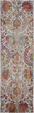 8' Ivory Gray and Orange Floral Distressed Non Skid Runner Rug
