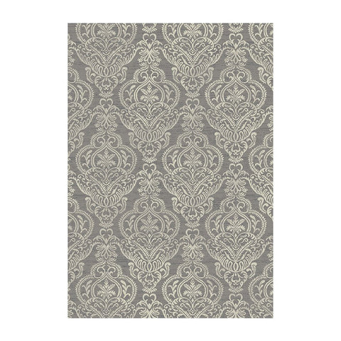 5' X 8' Gray and Beige Damask Area Rug